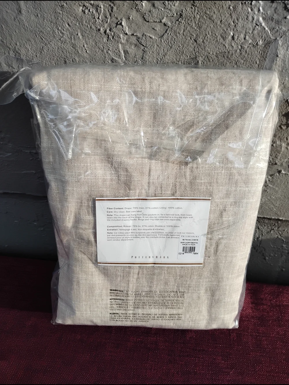 Pottery Barn Emery Linen Curtain Panel Oatmeal Beige 50x108